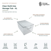 Extra-large clear multi-use storage tub with built-in handles, BPA-free plastic construction, and stackable design, ideal for pantry organisation, fridge storage, and household essentials.