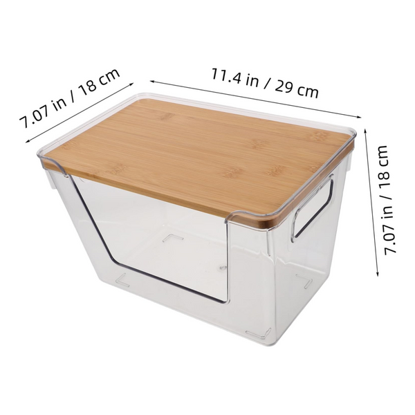 Clear Storage Container with Bamboo Lid – 29cm for pantry storage, bathroom organisers, fridge or laundry tubs; ideal home organisation