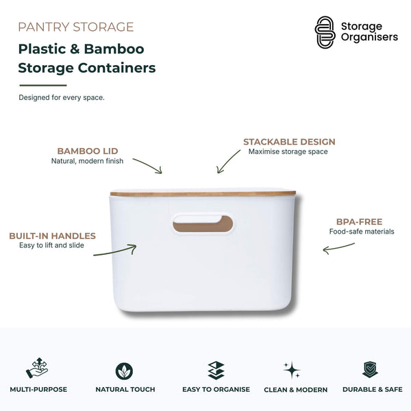 Plastic & Bamboo Storage Containers โ Multi-Purpose Organisers
