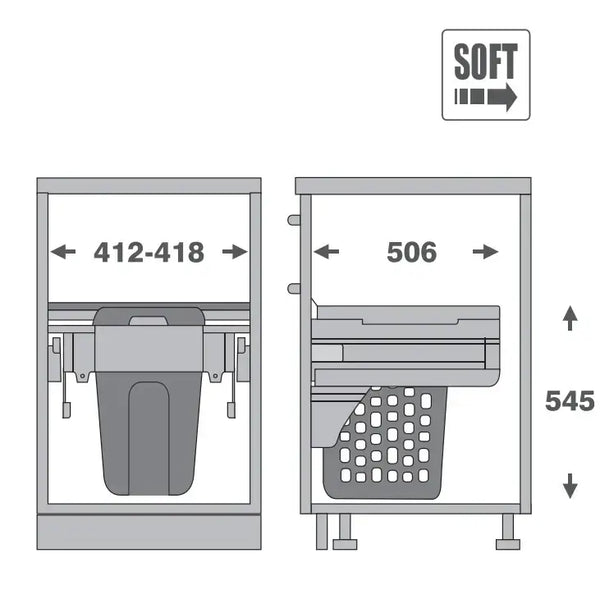 Pull-Out Laundry Hamper – 450mm Cabinet (48L Basket), ideal for efficient under sink storage in kitchen drawers.