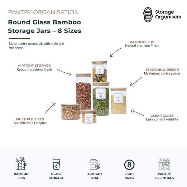 Round Glass Bamboo Storage Jars โ 8 Sizes