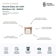 Round Glass Jar with Bamboo Lid - 840ml
