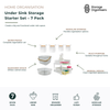 7-piece under sink storage organiser set featuring modular storage bins, a drawer organiser, lazy Susan turntable and versatile household containers designed to maximise cabinet space. Ideal for organising cleaning supplies, sponges, sprays, toiletries, bathroom essentials and kitchen accessories under sinks or inside cupboards. Features a flexible modular design, space-saving organisation, easy access to stored items and a clean, coordinated look for tidy and functional home storage.