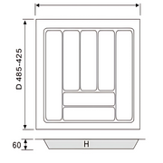 Diagram of White Cutlery Tray 530x480mm for drawer organisers enhancing kitchen storage and organisation efficiently.