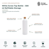 500ml white screw top refillable storage bottle with natural bamboo lid, designed for stylish organisation of household liquids and cleaning products. Features a durable leak-resistant construction, reusable refillable design to help reduce plastic waste, minimalist white finish, and versatile storage for detergents, soaps, oils, cleaning solutions and other liquids. Modern and practical storage solution for organised kitchens, laundries and bathrooms.
