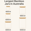 Australia’s Largest Bamboo Pantry Jars — Up to 6.4L size chart for home organisation and sustainable pantry storage.