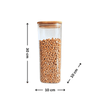 Tall square bamboo glass pantry jar for kitchen storage, 30cm height, 10cm width.