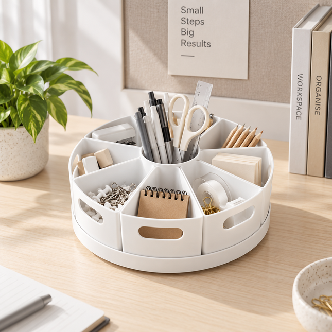 10-Piece Rotating Desk Organiser White