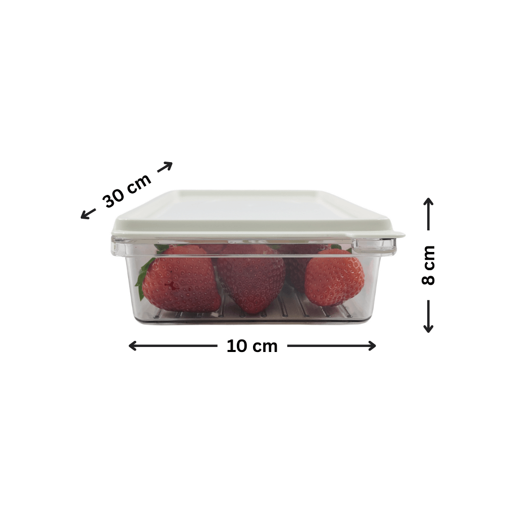 Transparent container with strawberries for kitchen organisation, part of 10-Piece Fridge & Freezer Storage Set – The Ultimate Organisation Solution.