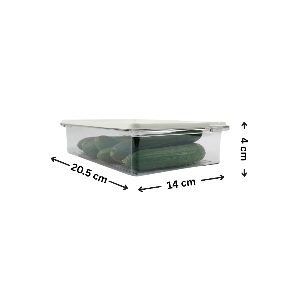 Transparent container from the 10-Piece Fridge & Freezer Storage Set holding cucumbers, ideal for fridge organisation in the kitchen.