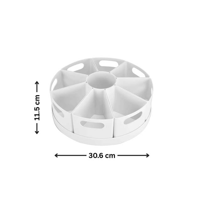 10-Piece Rotating Desk Organiser White for efficient drawer organisation in the kitchen, ideal under sink storage solution.