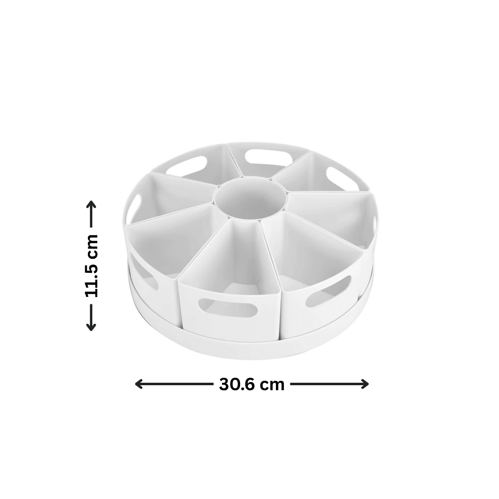 10-Piece Rotating Desk Organiser White for efficient drawer organisation in the kitchen, ideal under sink storage solution.