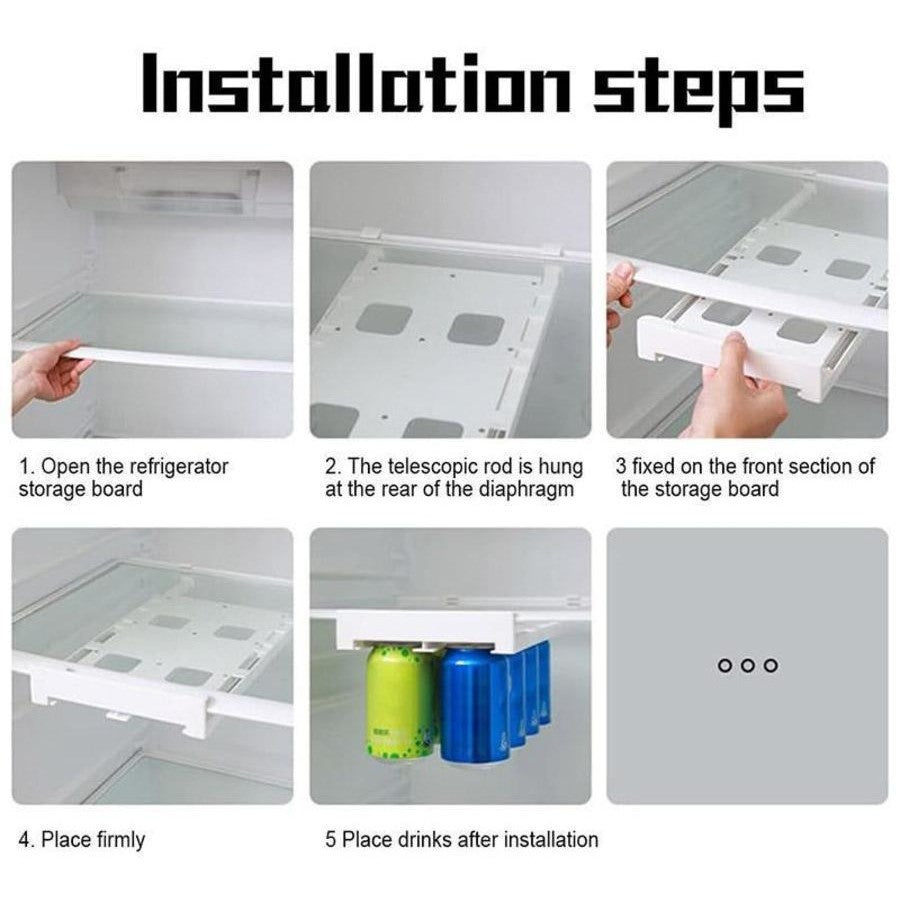 Step-by-step guide for installing Hanging Fridge Can Organiser, enhancing fridge space for better kitchen organisation.