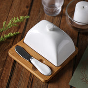 Ceramic Butter Dish with Bamboo Base for stylish kitchen organisation, ideal for storing butter in modern kitchens.