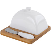 Ceramic Butter Dish with Bamboo Base perfect for kitchen organisation and keeping butter fresh in style.