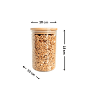 Alt Tag: Round Bamboo Glass Jars Small Pantry Set – 10 Pack featuring an individual glass jar perfect for kitchen organisation and storage.