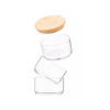 Stackable round bamboo glass jar, 450ml, ideal for kitchen and pantry storage, stylish home organisation, space-saving solution.