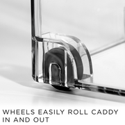 Clear Pull-Out Organiser – Easy Access for Deep Shelves with wheels for smooth use in kitchen storage or under sink areas.