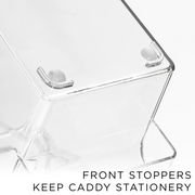 Clear Pull-Out Organiser—Easy Access for Deep Shelves—features front stoppers for stable kitchen or pantry storage.
