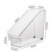 Clear Pull-Out Organiser with dimensions shown, ideal for deep shelves in kitchen or pantry, enhances storage organisation.