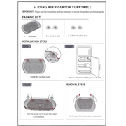 Installation guide for Rectangular Rotating Lazy Susan – Space-Saving Fridge Turntable with steps for suction cup use.