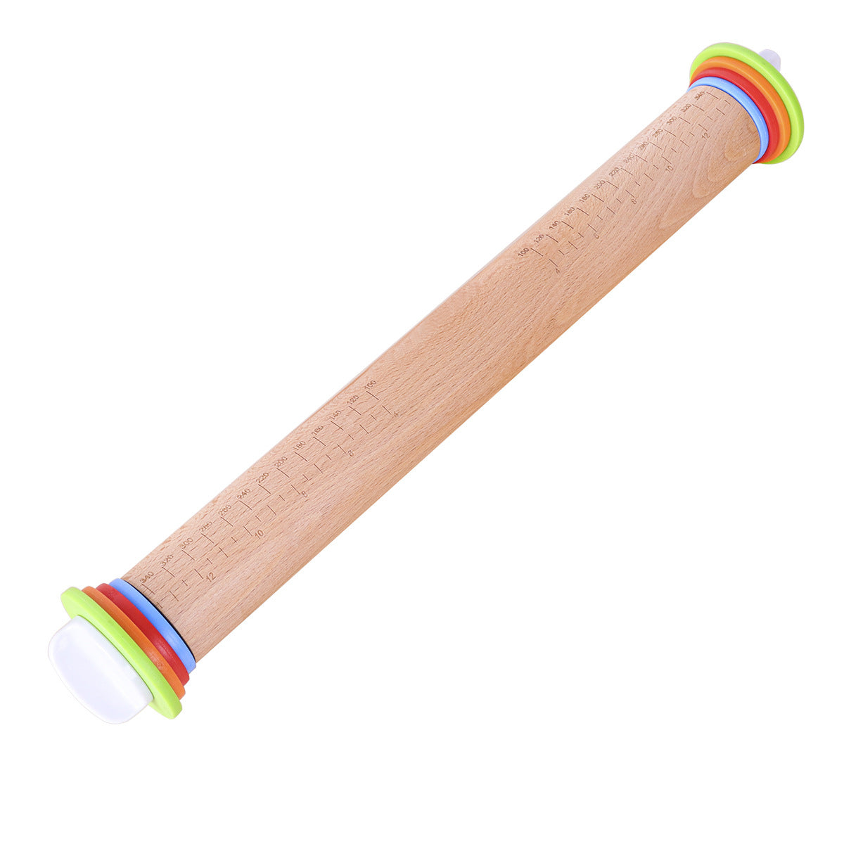 Adjustable Bamboo Rolling Pin with measurement rings, ideal for precise dough thickness in kitchen organisation.