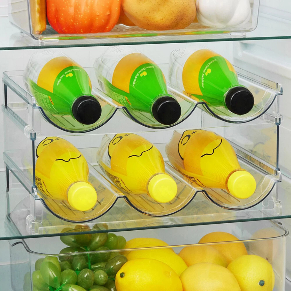 Large Stackable Bottle Organiser – Clear, Durable & Space-Saving for fridge storage, keeping bottles orderly in compact kitchen spaces.
