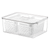 Clear fridge storage container with double basket for kitchen organisation, perfect for space-saving in pantry or bathroom.