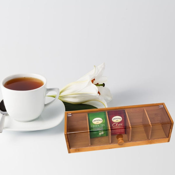 Bamboo Tea Bag Organiser with Acrylic Lid