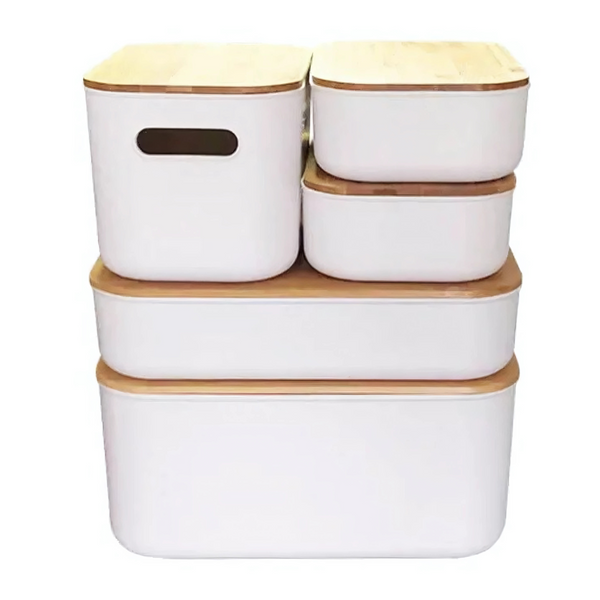 Plastic & Bamboo Storage Containers – Multi-Purpose Organisers for versatile kitchen and pantry organisation.