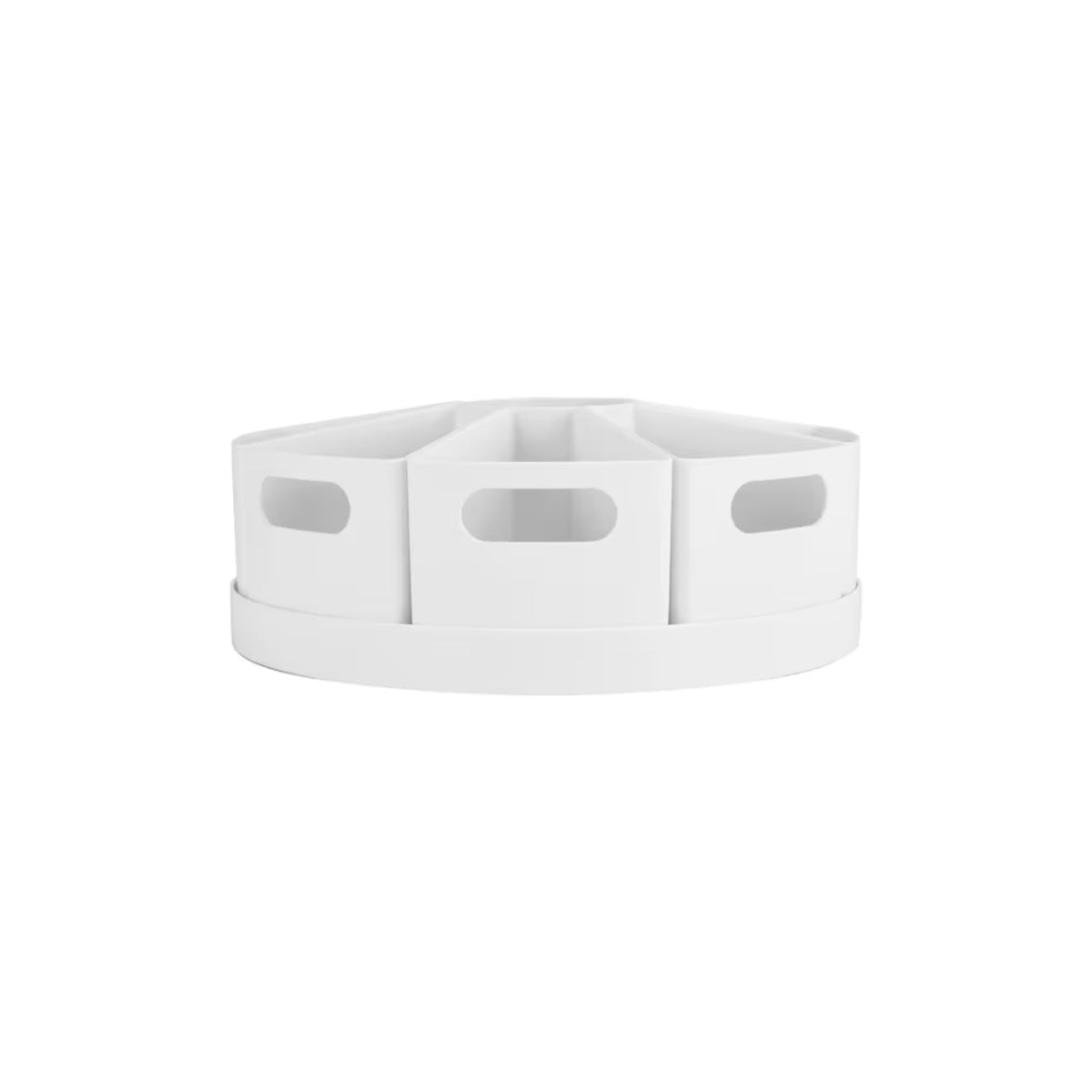 10-Piece Rotating Desk Organiser White for efficient kitchen and pantry organisation, ideal for holding office supplies or drawer items.