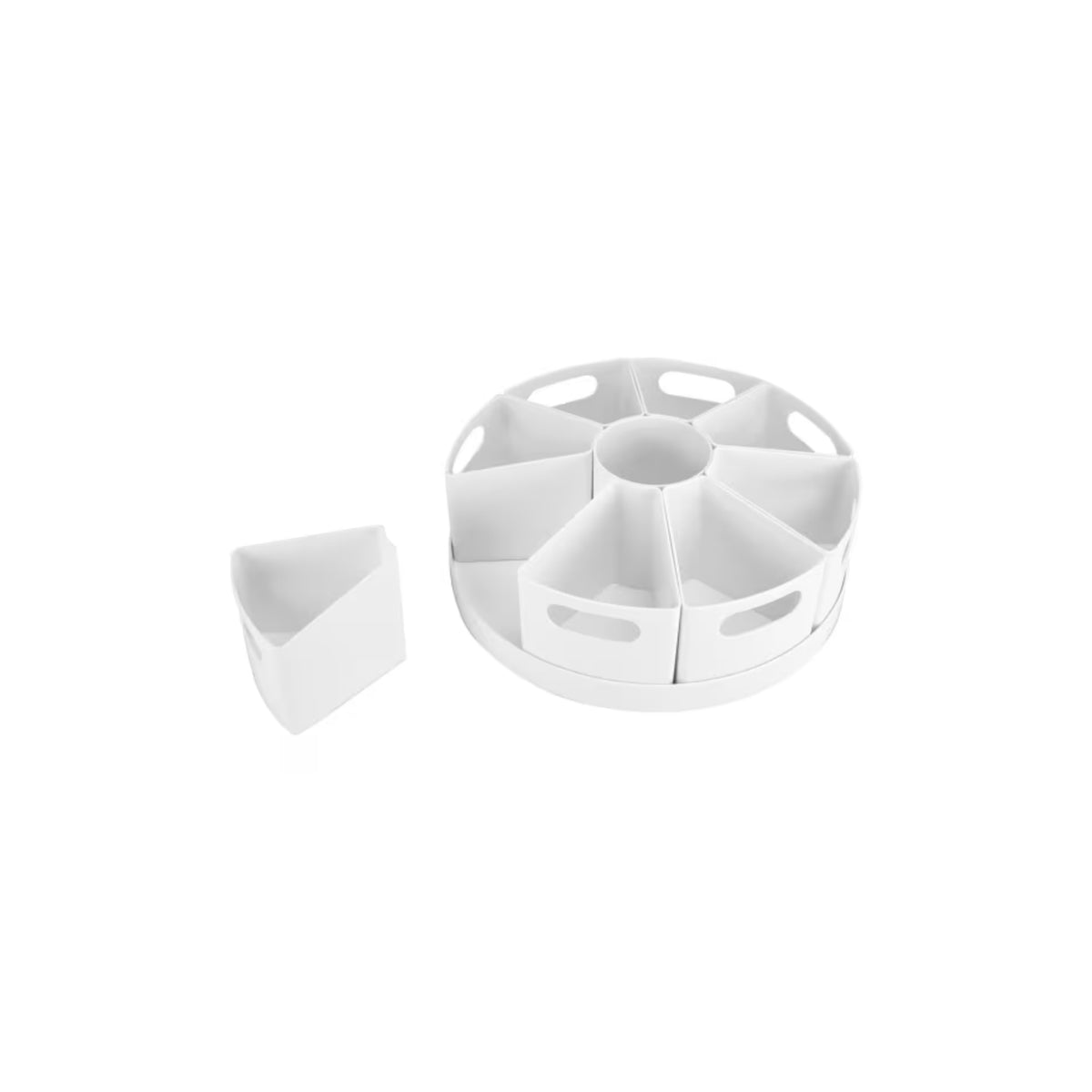 10-Piece Rotating Desk Organiser White for efficient kitchen and pantry storage, enhancing organisation and accessibility.