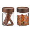 Acacia lid glass jars for spice storage; ideal for pantry organization in kitchens; stylish, space-saving home storage solutions.