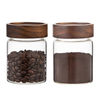 135ml glass jar with acacia lid for spice pantry storage, ideal for kitchen and home organisation, showcasing coffee beans and grounds.