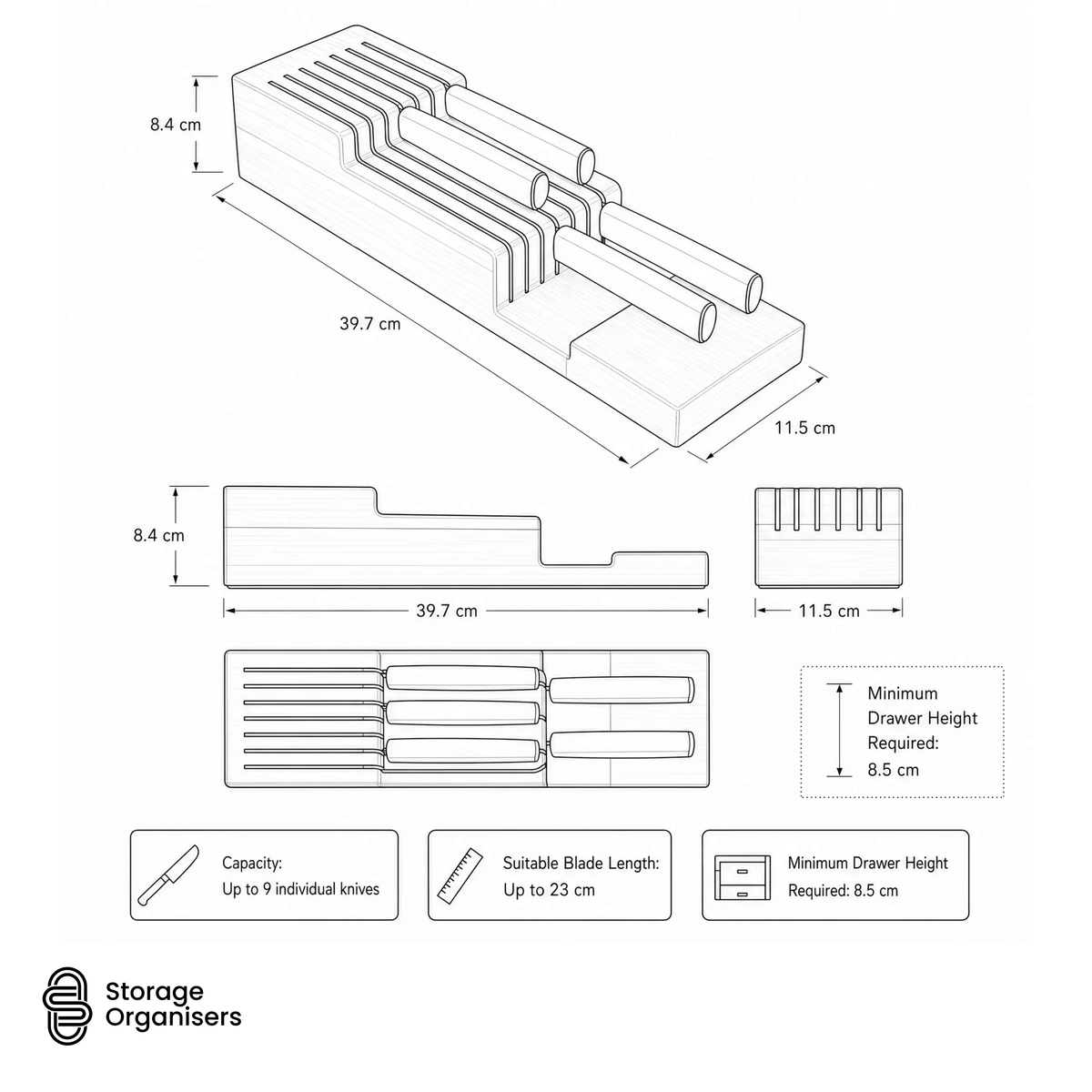 2 Tier Bamboo Knife Drawer Organiser