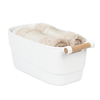 Large White Storage Tub – Wooden Handles, Stylish & Strong