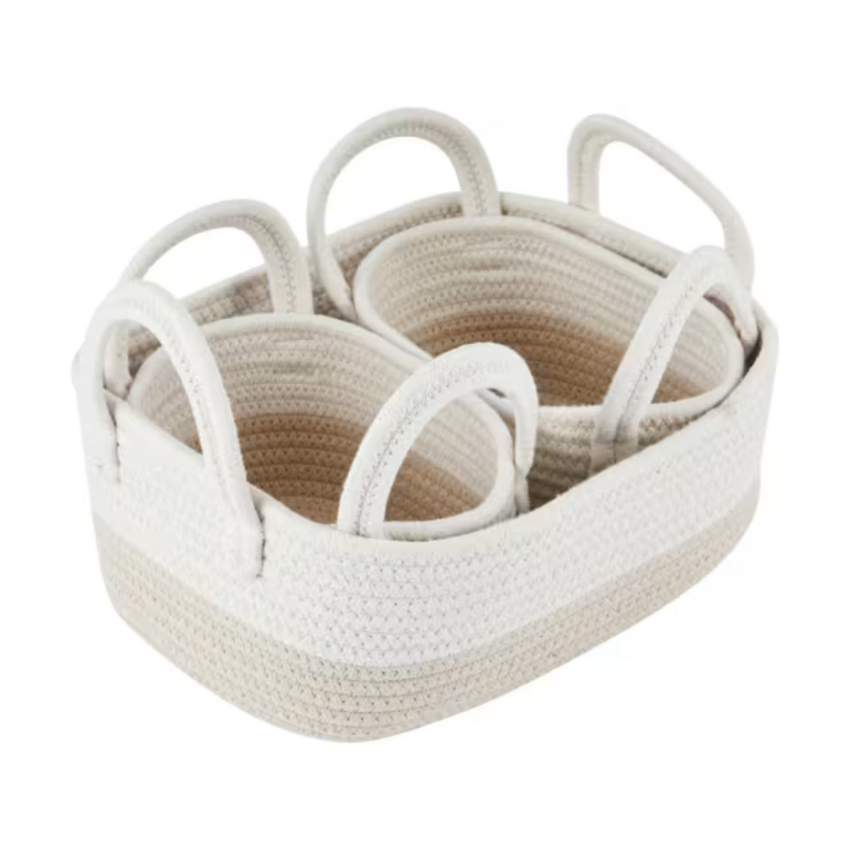 Beige storage baskets - 3 Pack nested for easy kitchen or pantry organisation, ideal for drawer organisers and under sink storage.