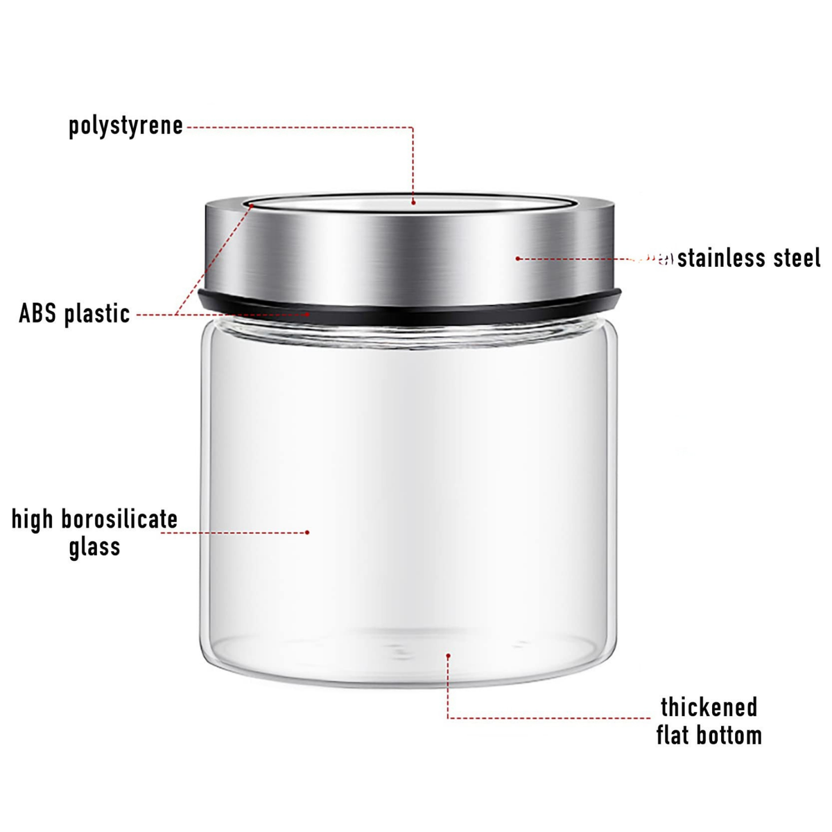 Glass Storage Jar – 400ml with Clear Stainless Lid, perfect for kitchen organisation, featuring durable high borosilicate glass and stainless steel.