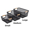 Black Mesh Basket with Wooden Handles