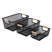 Black Mesh Basket with Wooden Handles