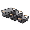 Black Mesh Basket with Wooden Handles