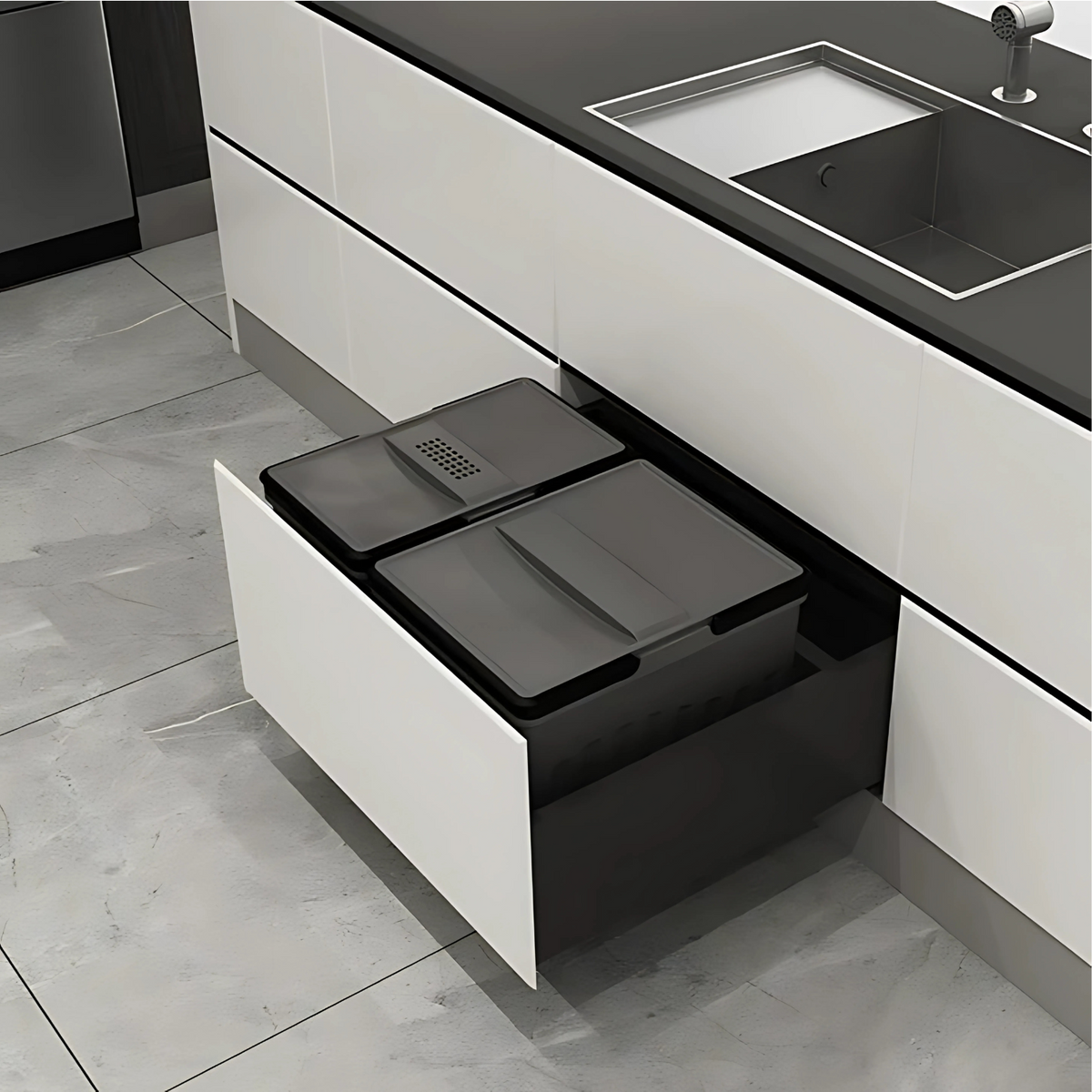 Pull-out Bin 35L for 600mm Cabinet – Blum Compatible, ideal for kitchen under sink storage and organisation.