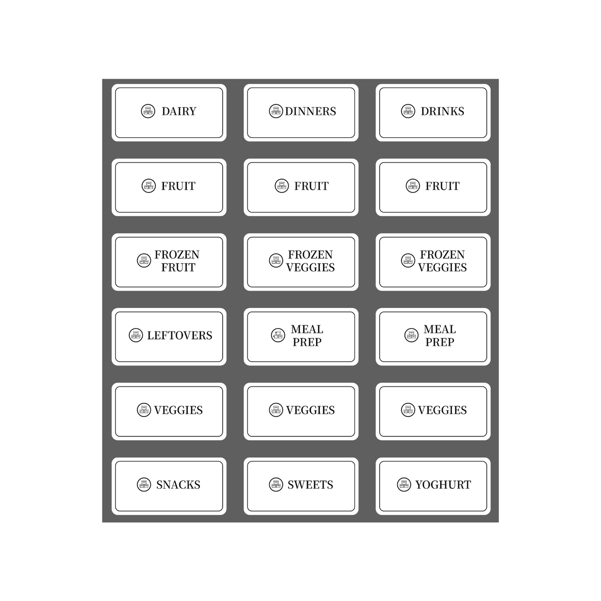 Fridge & Freezer Organisation Stickers – 36 Label Pack for efficient kitchen and pantry storage organisers and fridge organisers.