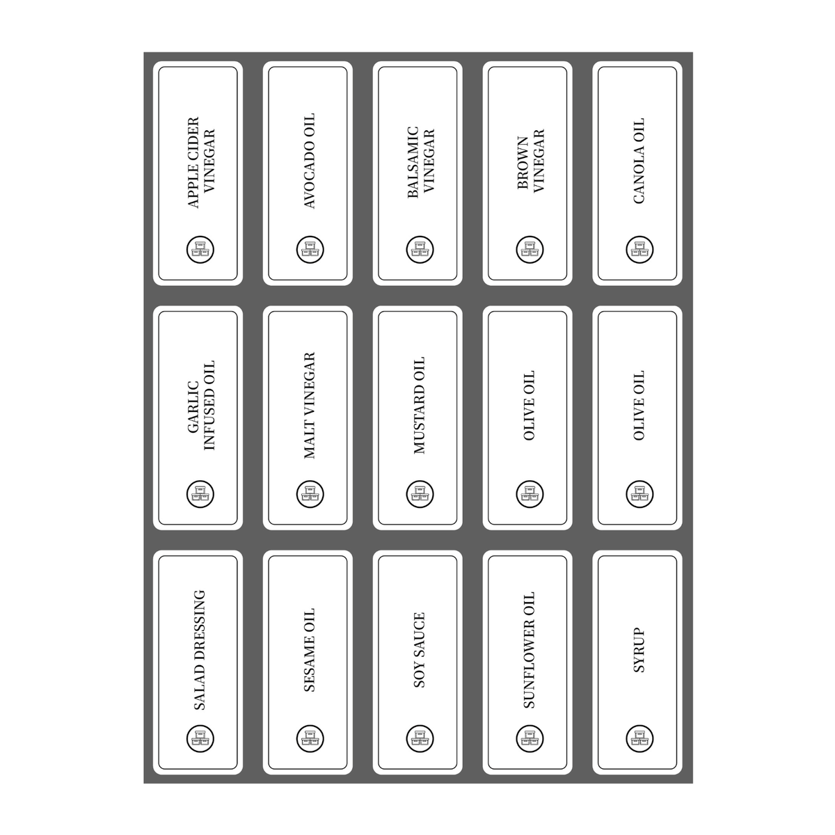 Oil Sticker Set – 28 Labels for Pantry Bottles displayed for kitchen organisation and storage.
