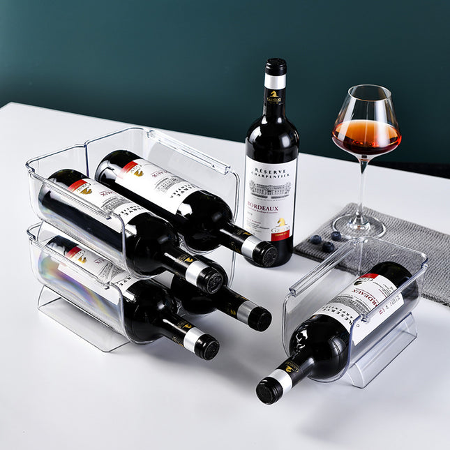 Clear Fridge Drink Holder – Can & Bottle Organiser showcasing efficient kitchen storage for wine bottles.