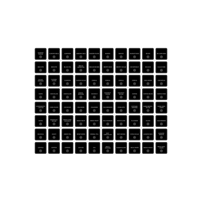 Complete Pantry Sticker Set – 156 Square Stickers for kitchen storage organisers, ideal for enhancing pantry organisation and drawer labels.