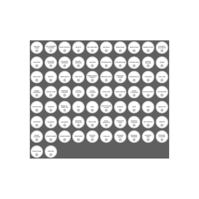Bathroom & Laundry Vinyl Labels – 72 Sticker Set for storage organisers, perfect for kitchen and pantry organisation.