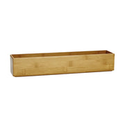 A long rectangular bamboo planter box with a natural light wood grain finish, shown on a plain white background.