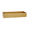 A rectangular bamboo storage box with a light natural wood grain finish, shown from a three-quarters angle on a solid white background.