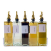Glass Oil & Vinegar Bottles with gold spouts on acrylic tray – 5 Pack for kitchen condiment storage and display